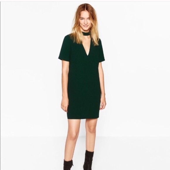 zara green dress with choker Viv Double Cloth Short Dress-Highland Green Broderie